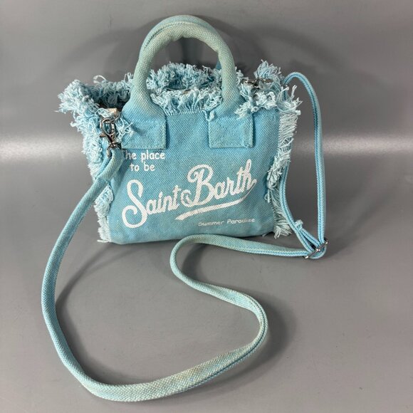 MC2 Saint Barth Mini Vanity light blue in 100% LINEN bag - Picture 1 of 15